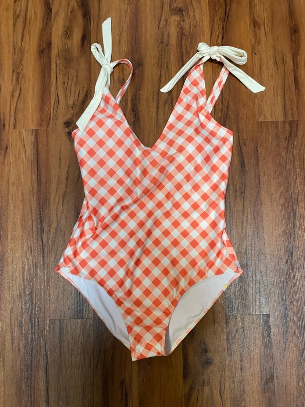 summersalt Coral & White Gingham Tie-Strap One-Piece